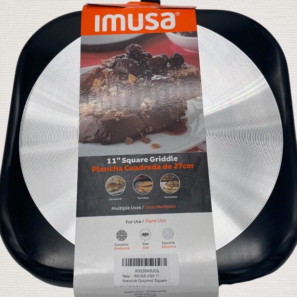 IMUSA USA 11" Nonstick Gourmet Square Griddle, Black Flat Pan, New with Tag - Picture 5 of 5